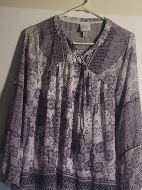 Knox Rose Lavender Paisley Tie-Neck Peasant Top
